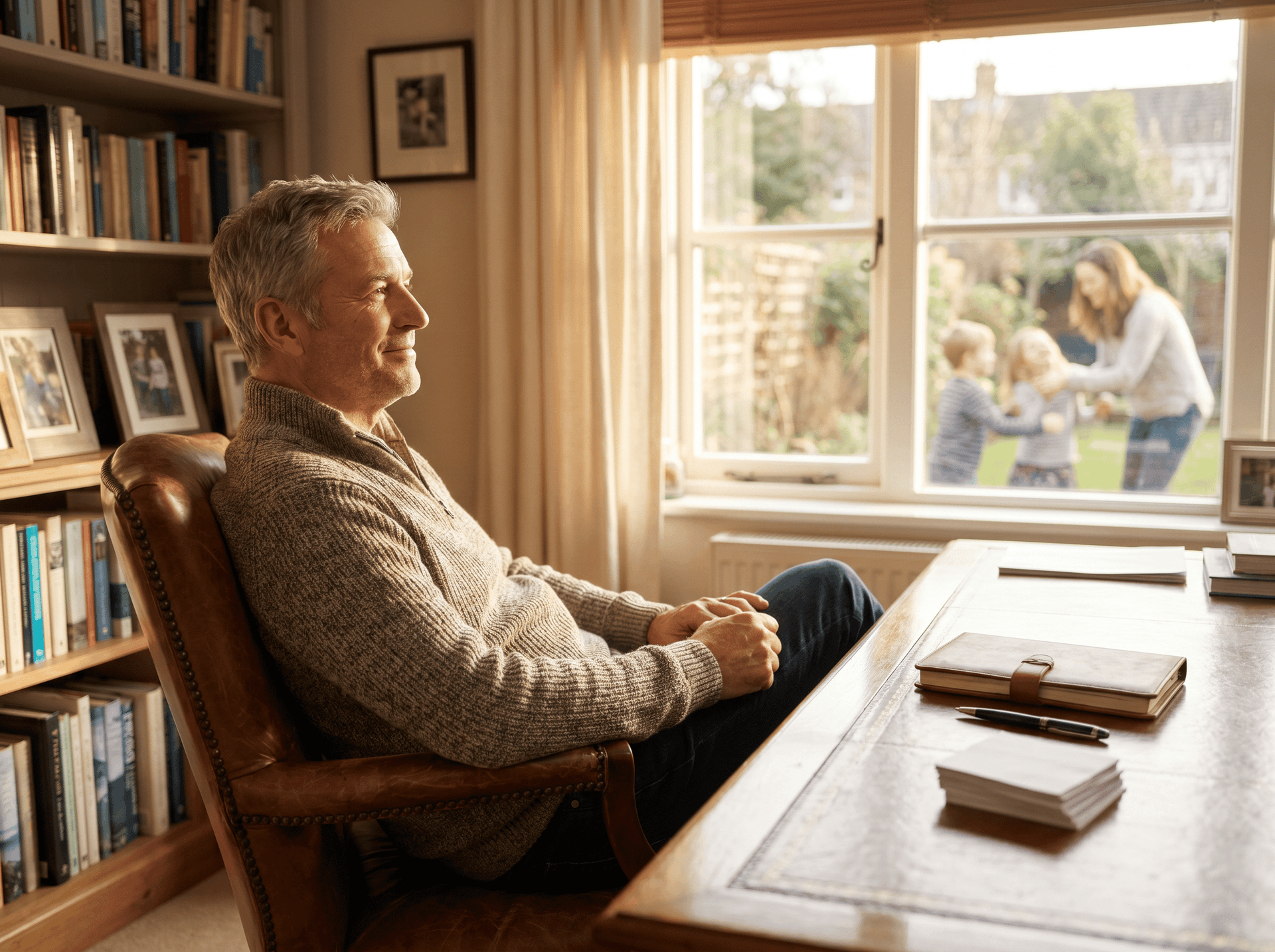 A relaxed happy man who has completed his retirement plan
